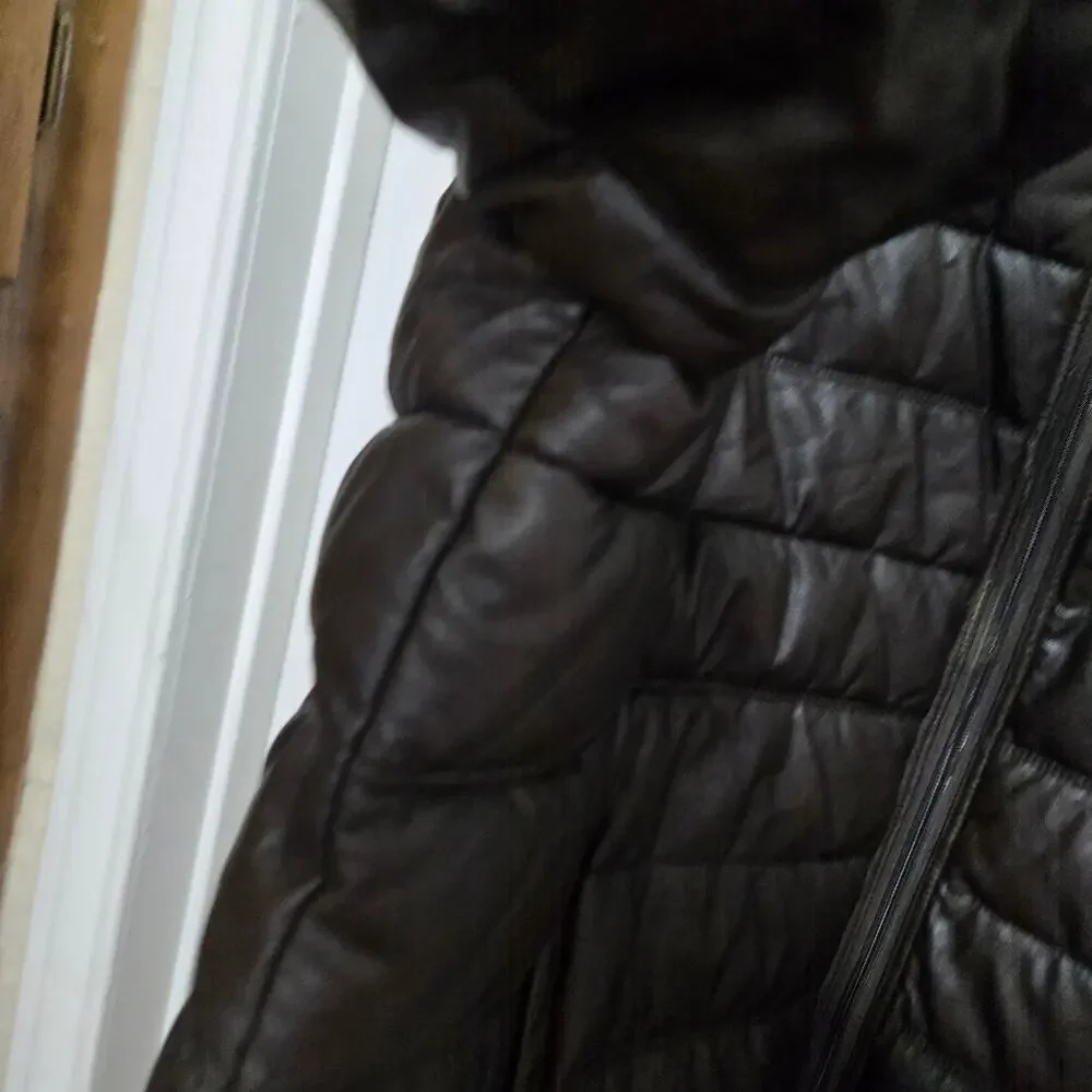 Tommy Hilfiger Mens XXL Brown Faux Leather Quilted Puffer Jacket